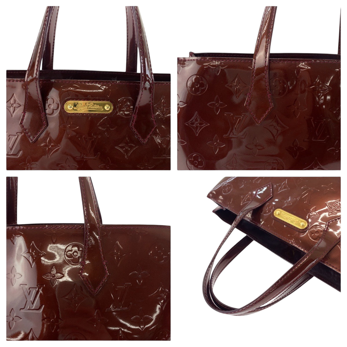 17144
LOUIS VUITTON ルイヴィトン モノグラム ヴェルニ ウィルシャーPM アマラント ブラウン ゴールド金具 モノグラムヴェルニ M93641 ハンドバッグ トートバッグ レディース ABP44