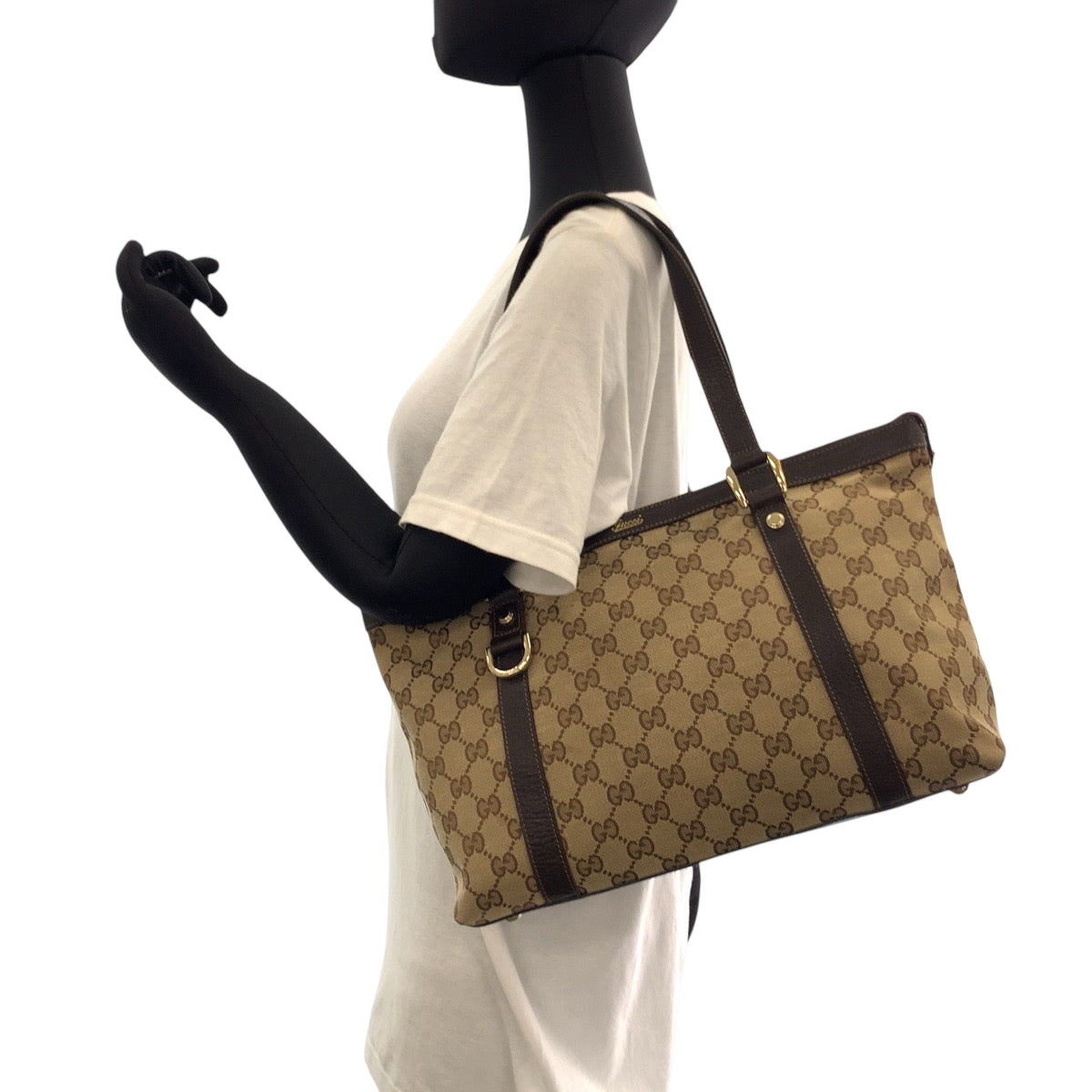 17146
GUCCI グッチ アビー ベージュ ブラウン ゴールド金具 GGキャンバス 141470 トートバッグ ショルダーバッグ  レディース ABP42