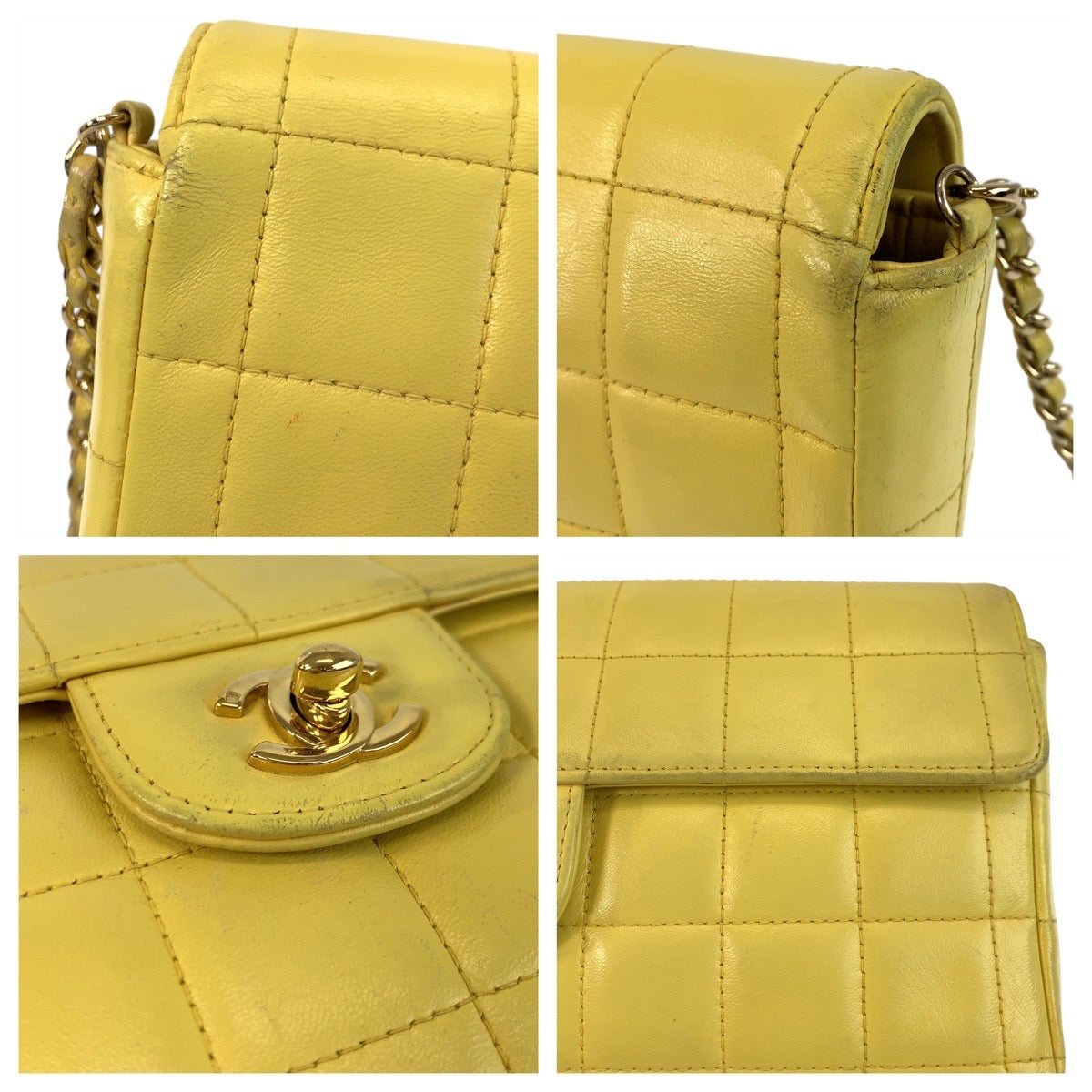 17147
CHANEL シャネル チョコバー ココマーク ターンロック イエロー ゴールド金具 ショルダーバッグ ポシェット  レディース AB180