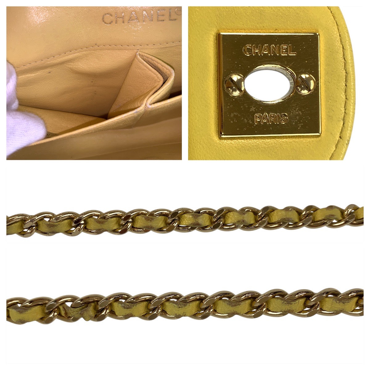 17147
CHANEL シャネル チョコバー ココマーク ターンロック イエロー ゴールド金具 ショルダーバッグ ポシェット  レディース AB180