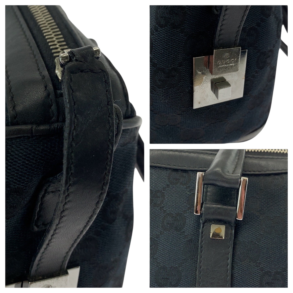 17150
GUCCI グッチ ブラック 黒 シルバー金具 GGキャンバス 000 0351 ハンドバッグ ミニボストンバッグ  レディース AB30