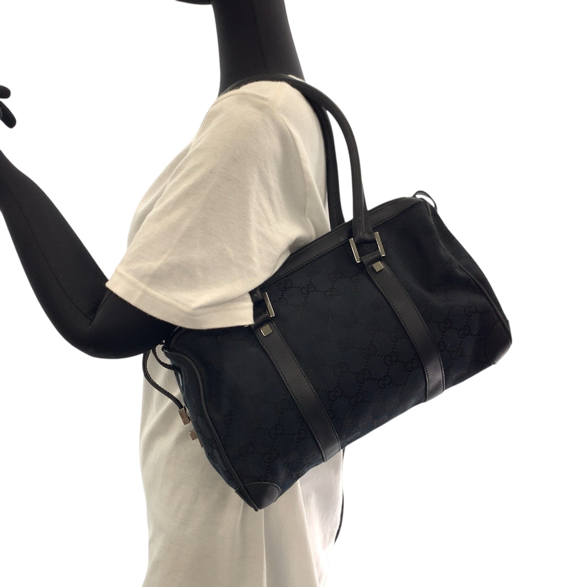 17150
GUCCI グッチ ブラック 黒 シルバー金具 GGキャンバス 000 0351 ハンドバッグ ミニボストンバッグ  レディース AB30