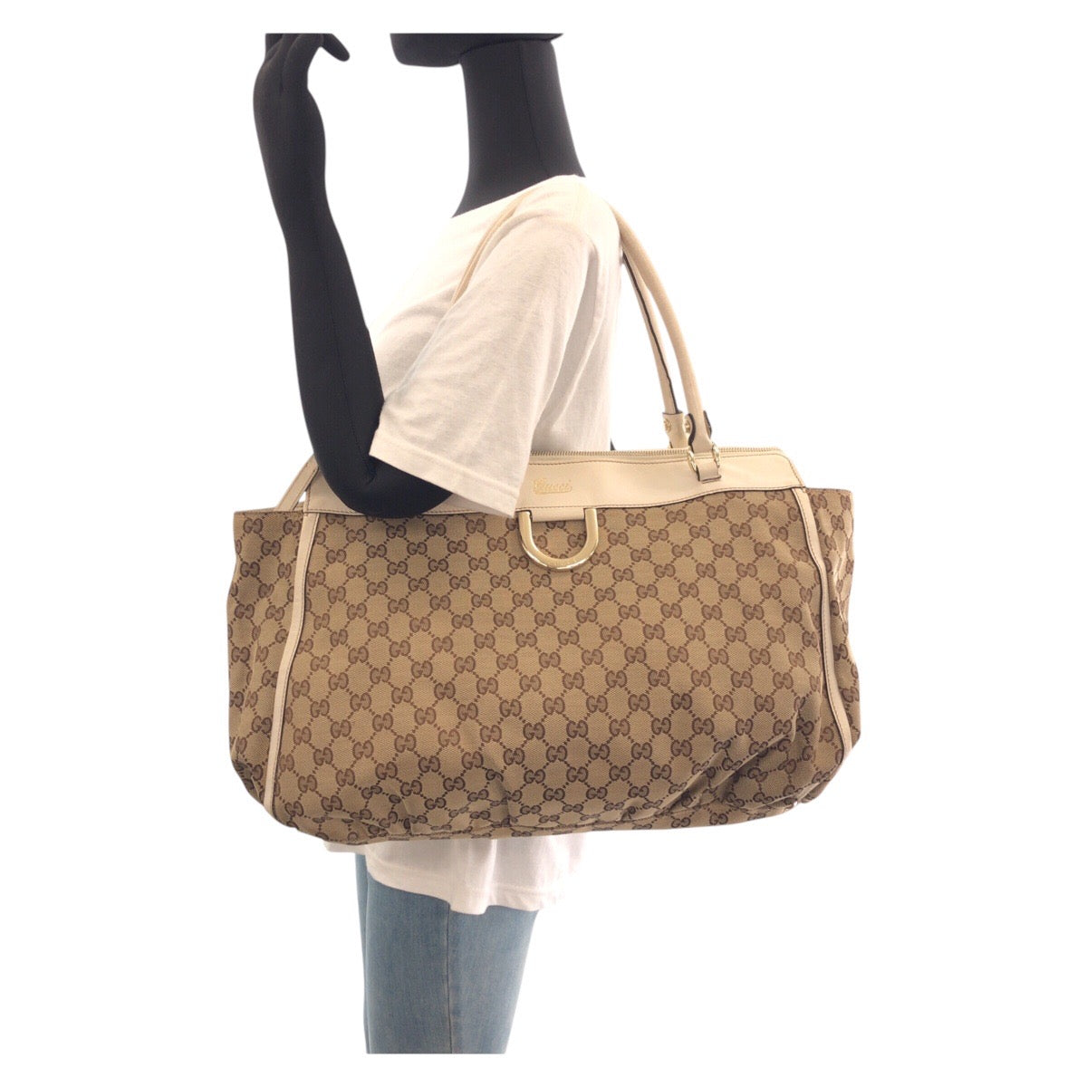 17151
GUCCI グッチ アビー ベージュ アイボリー ゴールド金具 GGキャンバス / レザー 190248 トートバッグ ショルダーバッグ  レディース AB40