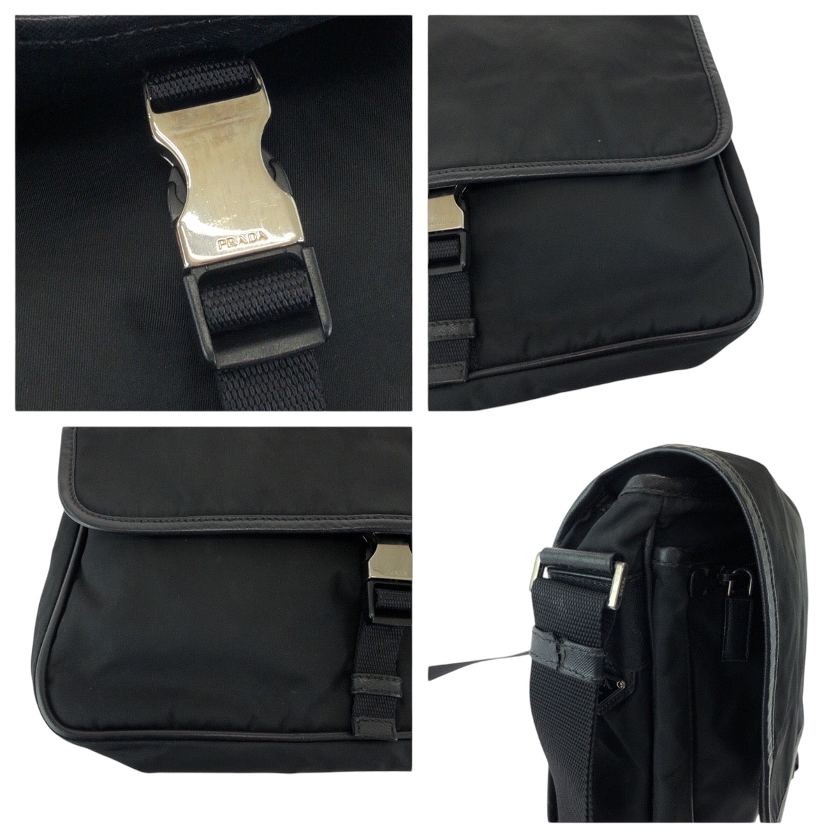 17153
PRADA プラダ テスート 三角ロゴプレート ブラック 黒 シルバー金具 ナイロン V158 ショルダーバッグ メッセンジャーバッグ  メンズ ABP43