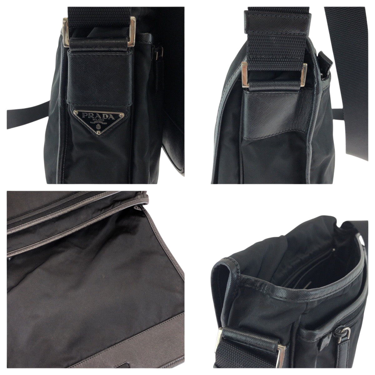 17153
PRADA プラダ テスート 三角ロゴプレート ブラック 黒 シルバー金具 ナイロン V158 ショルダーバッグ メッセンジャーバッグ  メンズ ABP43