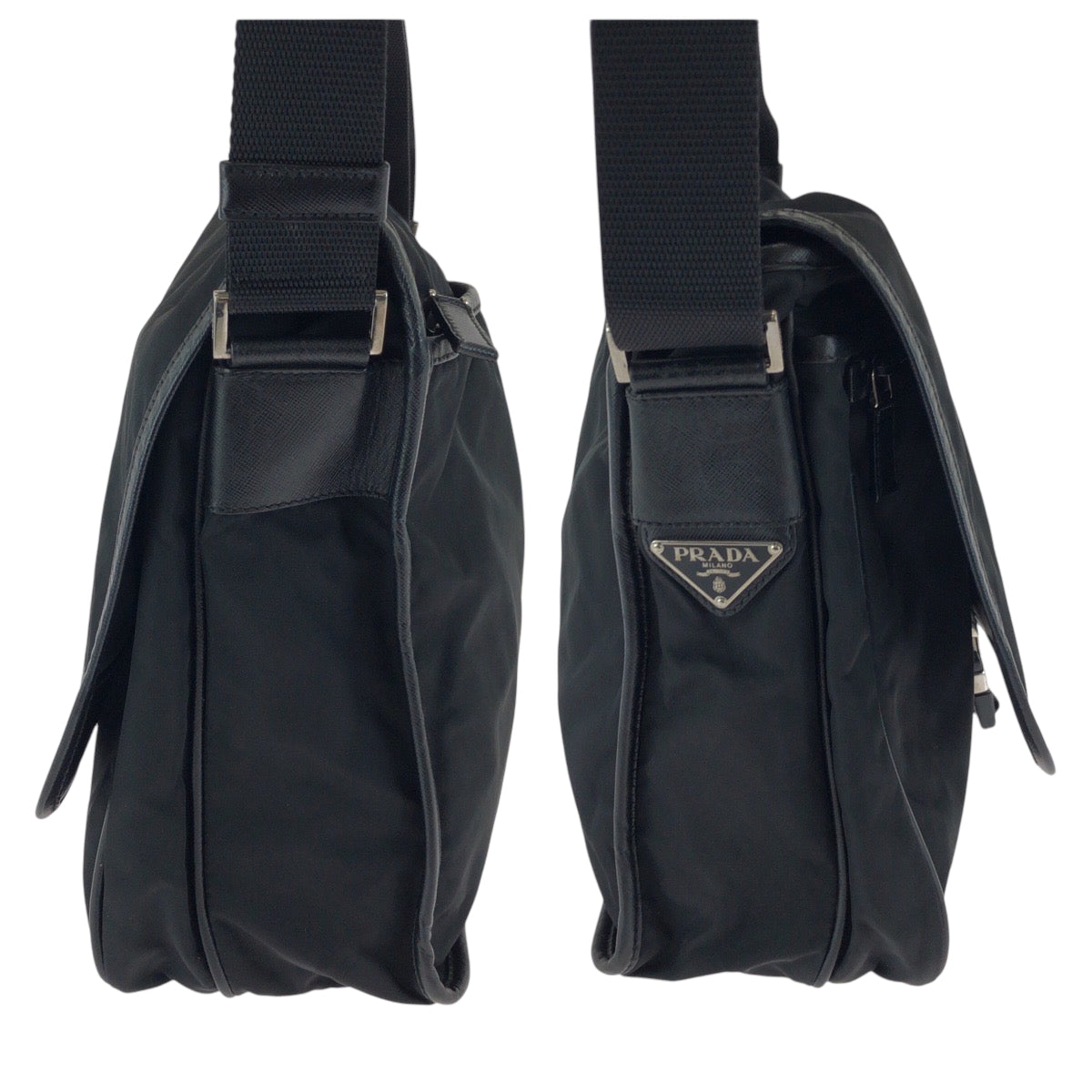 17153
PRADA プラダ テスート 三角ロゴプレート ブラック 黒 シルバー金具 ナイロン V158 ショルダーバッグ メッセンジャーバッグ  メンズ ABP43