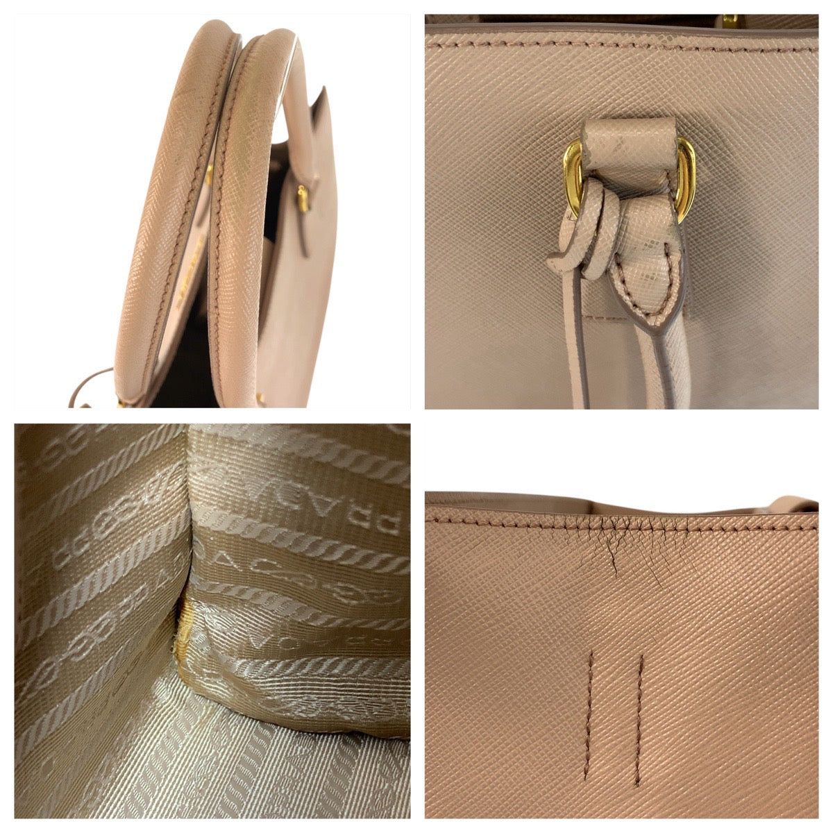 17154
PRADA プラダ サフィアーノ ピンクベージュ ゴールド金具 レザー トートバッグ ハンドバッグ  レディース B46