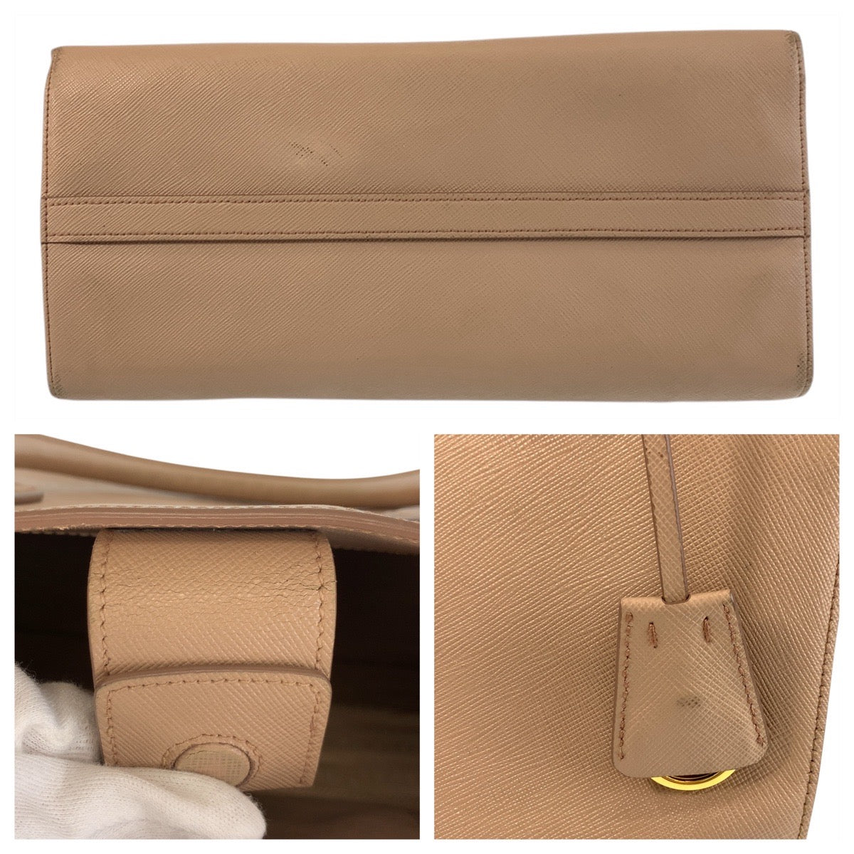 17154
PRADA プラダ サフィアーノ ピンクベージュ ゴールド金具 レザー トートバッグ ハンドバッグ  レディース B46