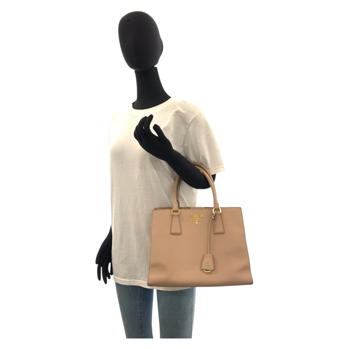 17154
PRADA プラダ サフィアーノ ピンクベージュ ゴールド金具 レザー トートバッグ ハンドバッグ  レディース B46