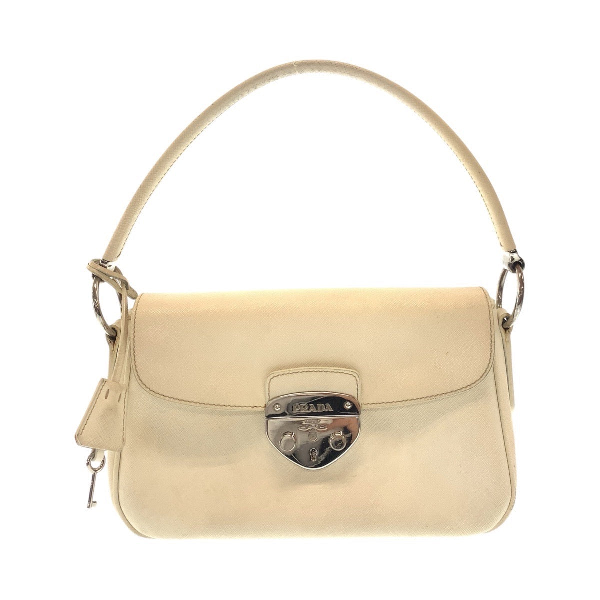 17155
PRADA プラダ サフィアーノ ホワイト シルバー金具 レザー ショルダーバッグ ハンドバッグ  レディース AB56