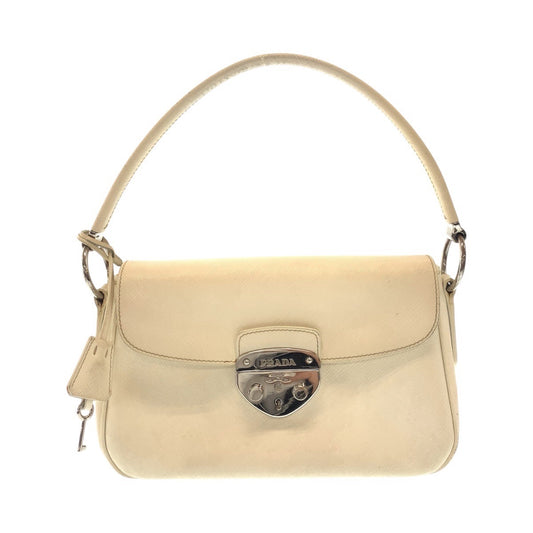 17155
PRADA プラダ サフィアーノ ホワイト シルバー金具 レザー ショルダーバッグ ハンドバッグ  レディース AB56