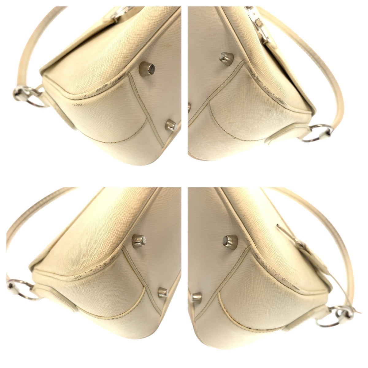 17155
PRADA プラダ サフィアーノ ホワイト シルバー金具 レザー ショルダーバッグ ハンドバッグ レディース AB56