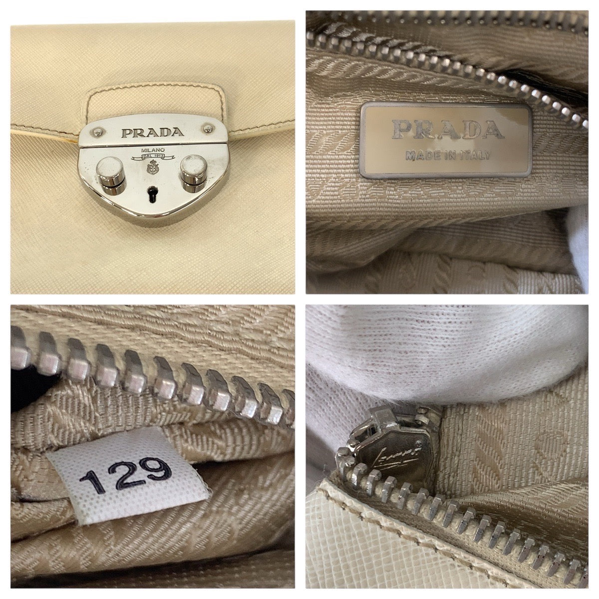 17155
PRADA プラダ サフィアーノ ホワイト シルバー金具 レザー ショルダーバッグ ハンドバッグ レディース AB56