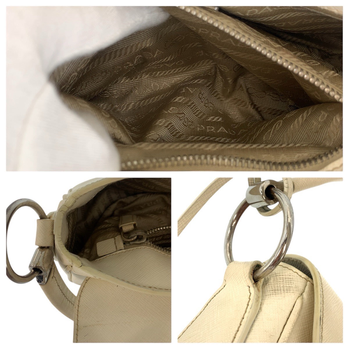 17155
PRADA プラダ サフィアーノ ホワイト シルバー金具 レザー ショルダーバッグ ハンドバッグ レディース AB56