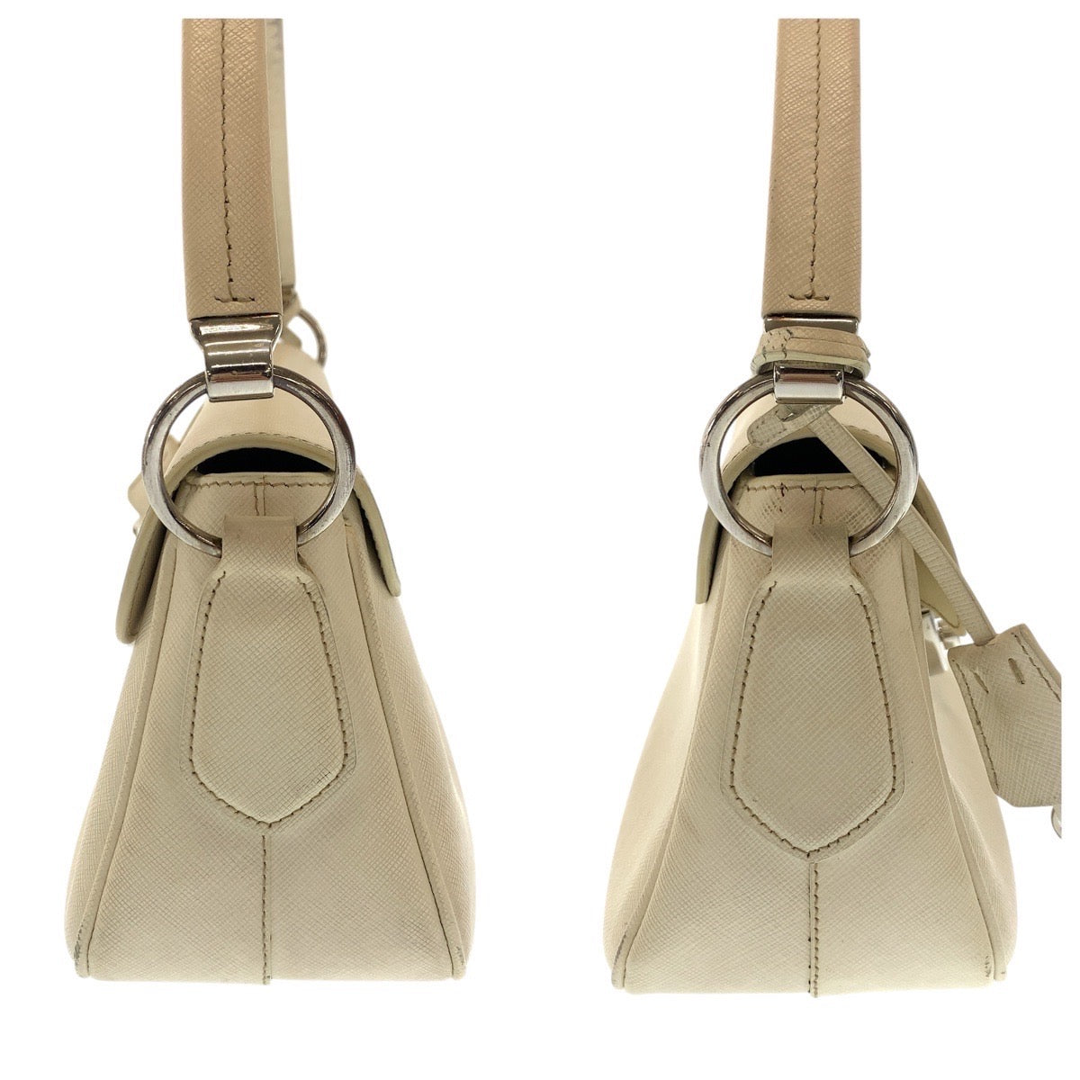 17155
PRADA プラダ サフィアーノ ホワイト シルバー金具 レザー ショルダーバッグ ハンドバッグ  レディース AB56