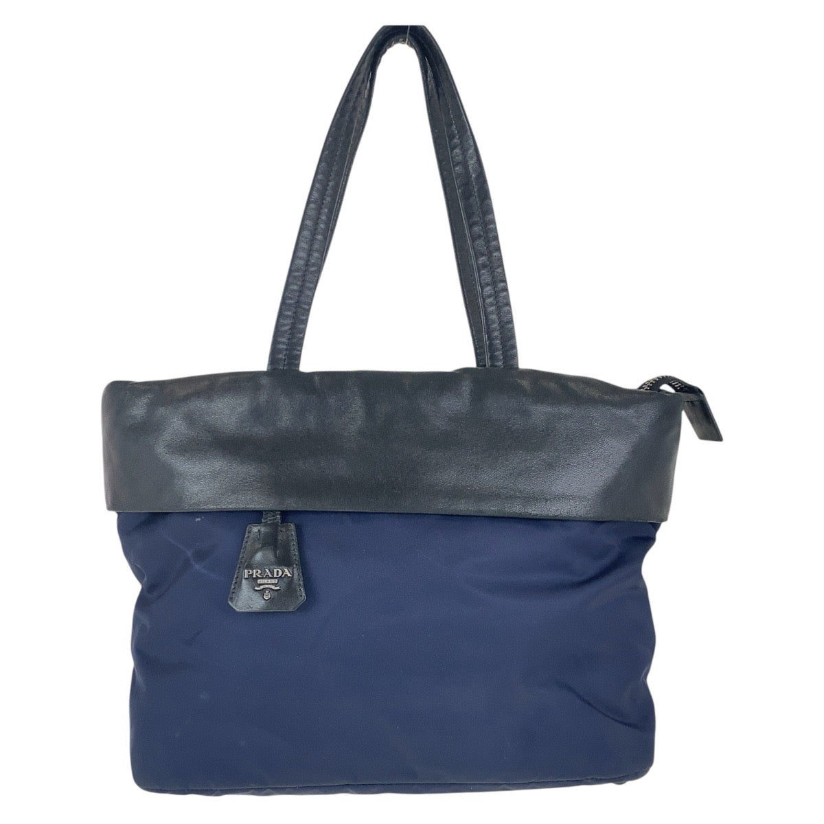 17156
PRADA プラダ テスート 三角ロゴプレート バイカラー ネイビー ブラック シルバー金具 ナイロン トートバッグ ショルダーバッグ レディース AB46