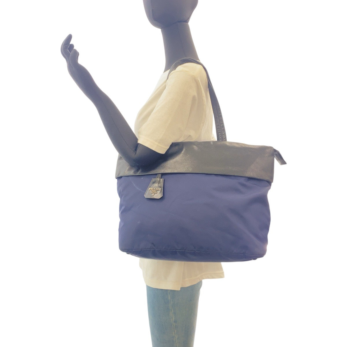 17156
PRADA プラダ テスート 三角ロゴプレート バイカラー ネイビー ブラック シルバー金具 ナイロン トートバッグ ショルダーバッグ レディース AB46