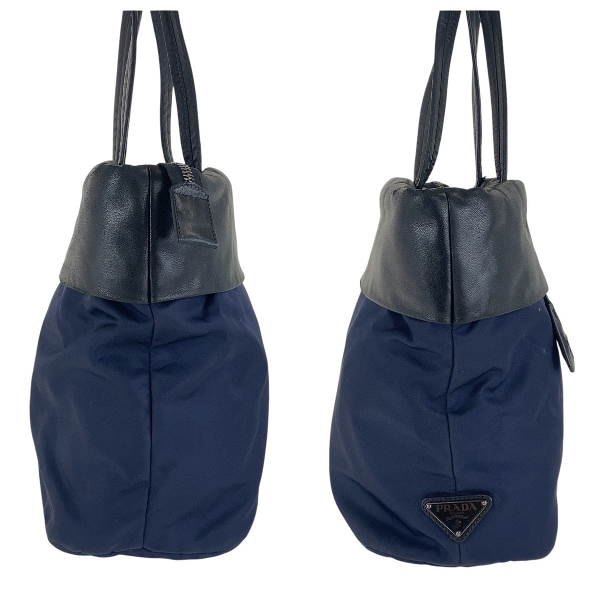 17156
PRADA プラダ テスート 三角ロゴプレート バイカラー ネイビー ブラック シルバー金具 ナイロン トートバッグ ショルダーバッグ レディース AB46