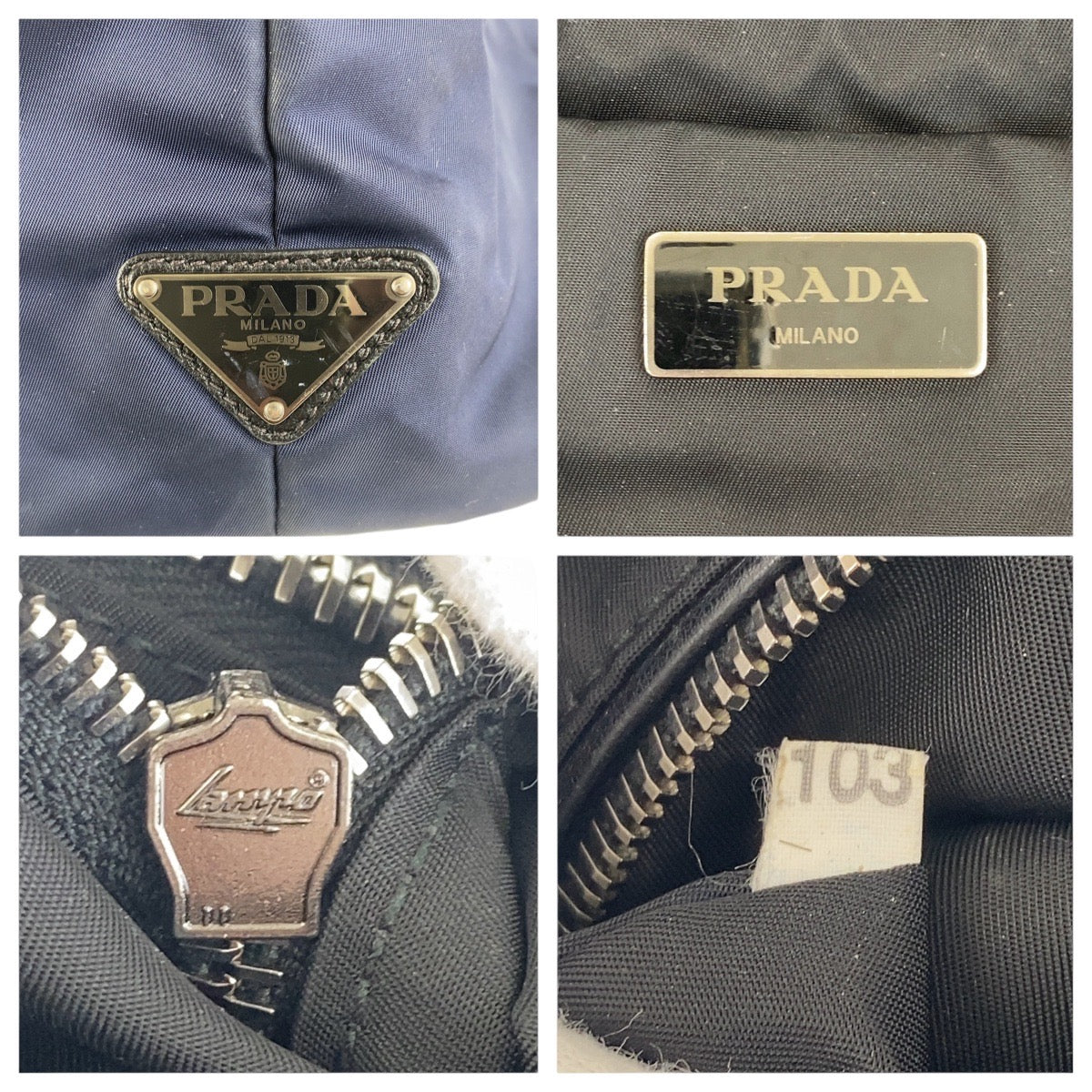 17156
PRADA プラダ テスート 三角ロゴプレート バイカラー ネイビー ブラック シルバー金具 ナイロン トートバッグ ショルダーバッグ レディース AB46