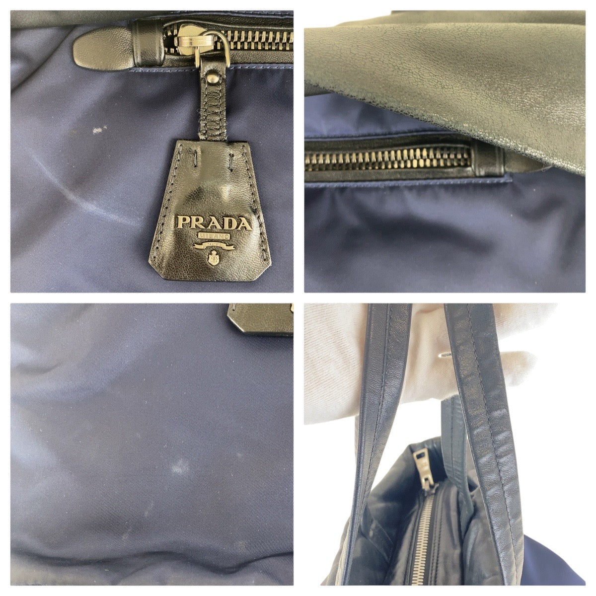 17156
PRADA プラダ テスート 三角ロゴプレート バイカラー ネイビー ブラック シルバー金具 ナイロン トートバッグ ショルダーバッグ レディース AB46