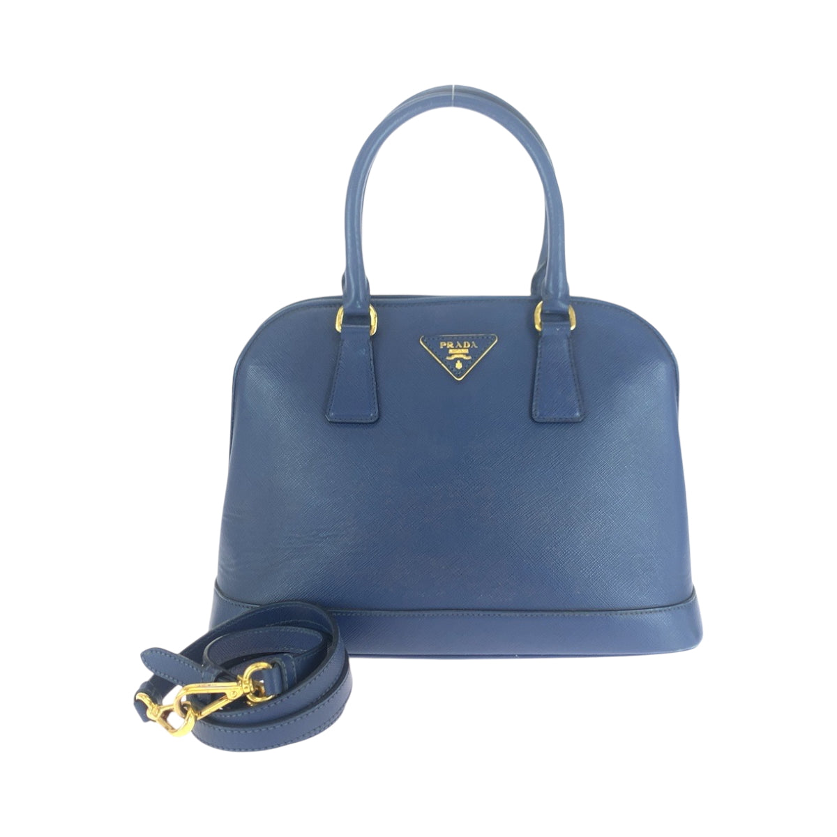 17157
PRADA プラダ サフィアーノ 三角ロゴプレート ブルー ゴールド金具 レザー BL0537 ショルダーバッグ ハンドバッグ 2way レディース ABP66