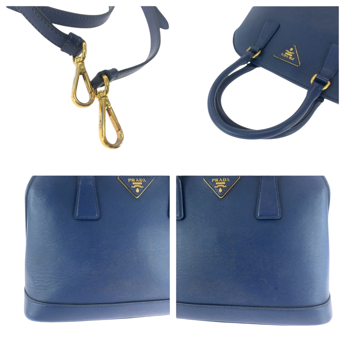 17157
PRADA プラダ サフィアーノ 三角ロゴプレート ブルー ゴールド金具 レザー BL0537 ショルダーバッグ ハンドバッグ 2way レディース ABP66