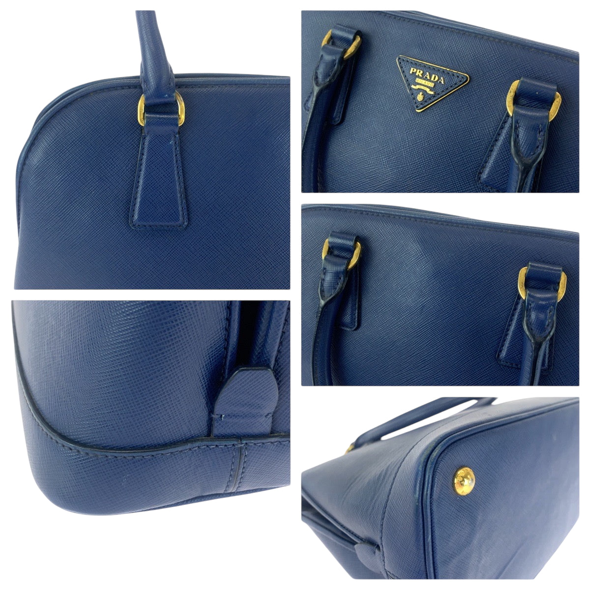 17157
PRADA プラダ サフィアーノ 三角ロゴプレート ブルー ゴールド金具 レザー BL0537 ショルダーバッグ ハンドバッグ 2way レディース ABP66
