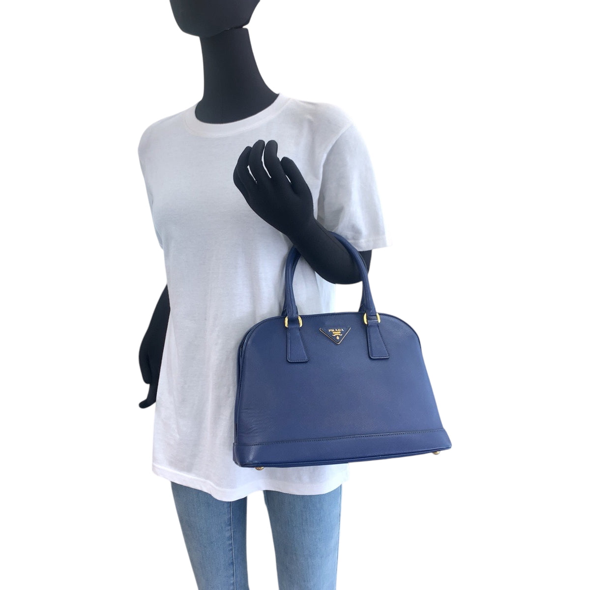 17157
PRADA プラダ サフィアーノ 三角ロゴプレート ブルー ゴールド金具 レザー BL0537 ショルダーバッグ ハンドバッグ 2way レディース ABP66
