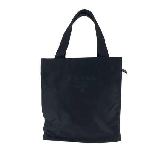 17158
PRADA プラダ ロゴ ブラック 黒 シルバー金具 サテン ハンドバッグ トートバッグ  レディース ABP23
