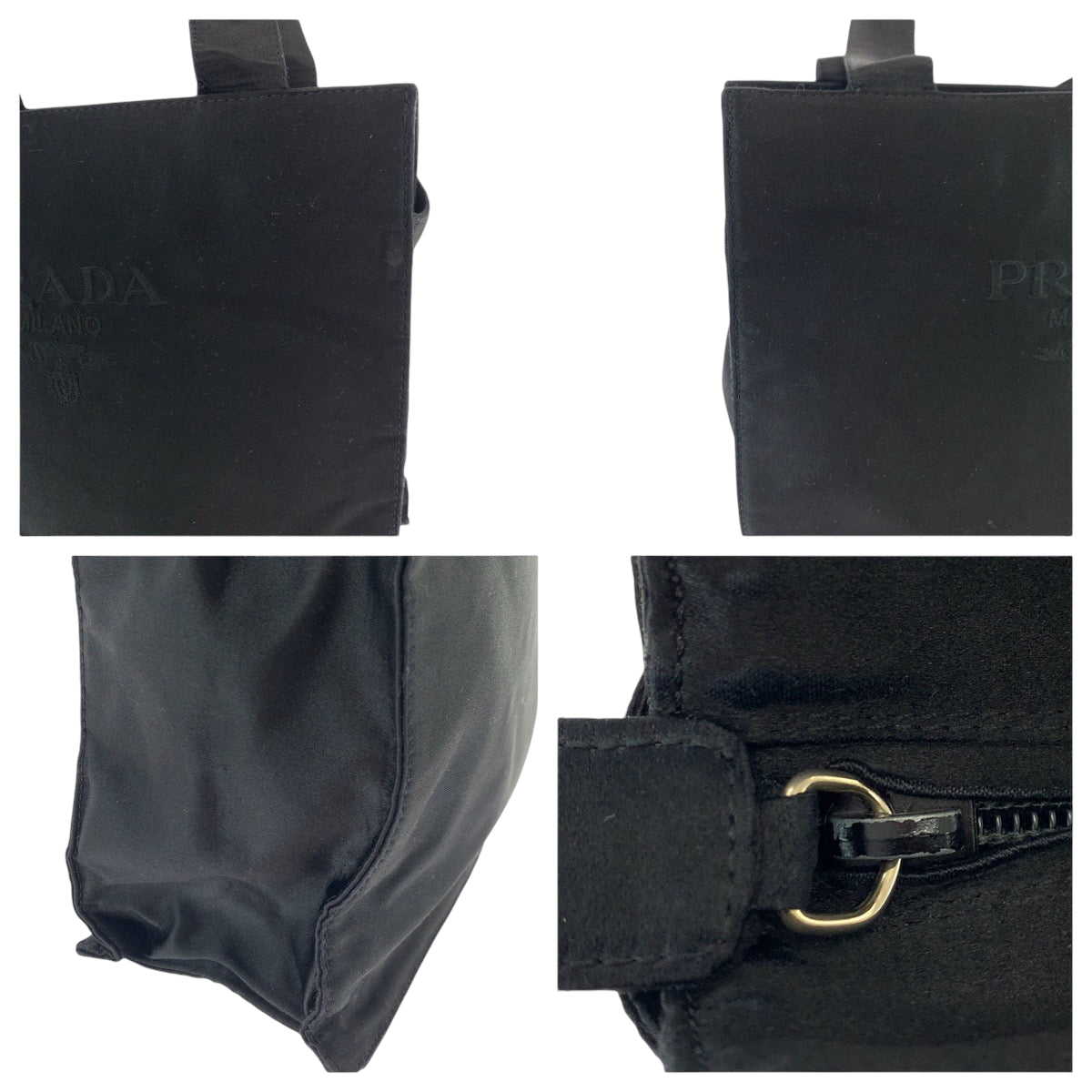 17158
PRADA プラダ ロゴ ブラック 黒 シルバー金具 サテン ハンドバッグ トートバッグ  レディース ABP23