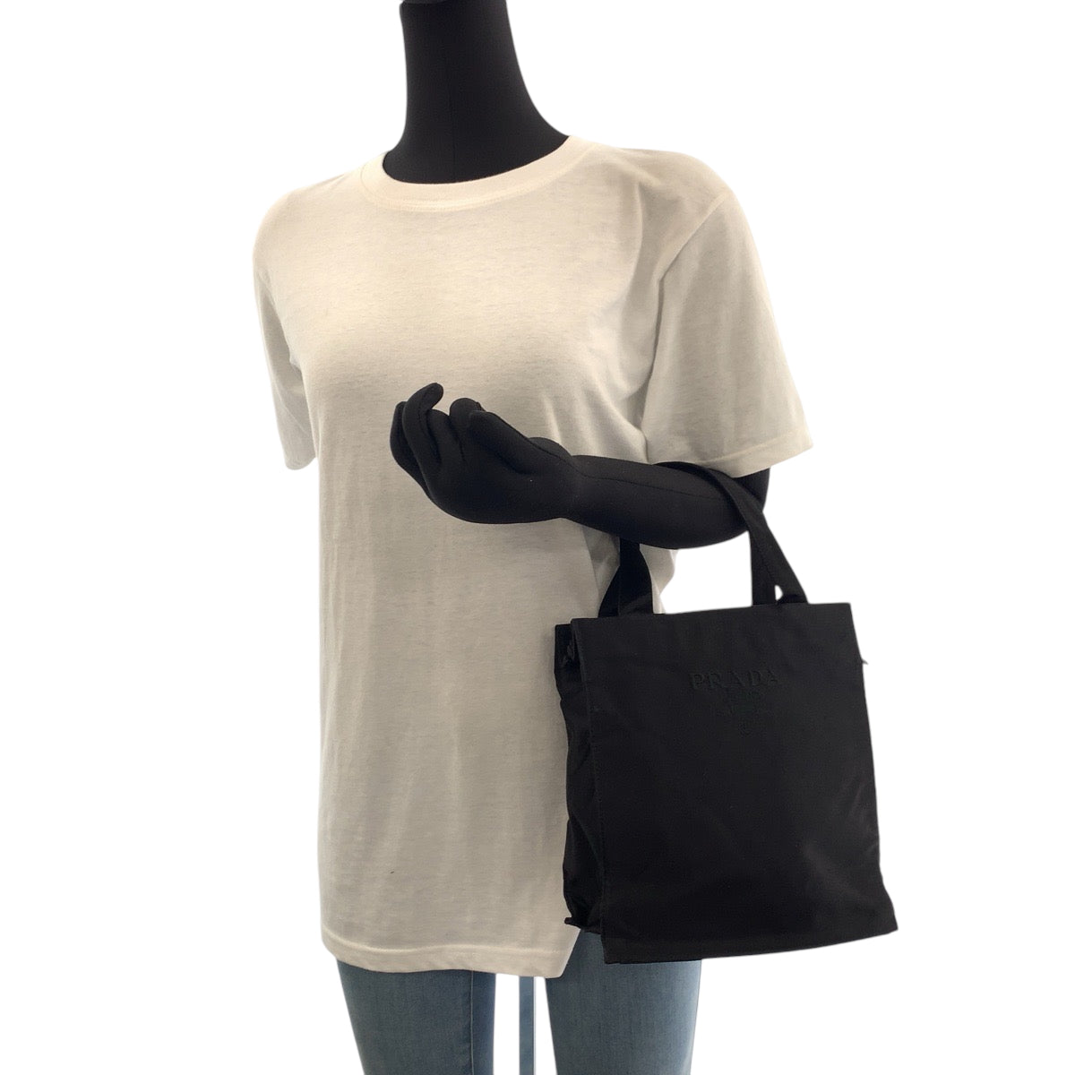 17158
PRADA プラダ ロゴ ブラック 黒 シルバー金具 サテン ハンドバッグ トートバッグ  レディース ABP23