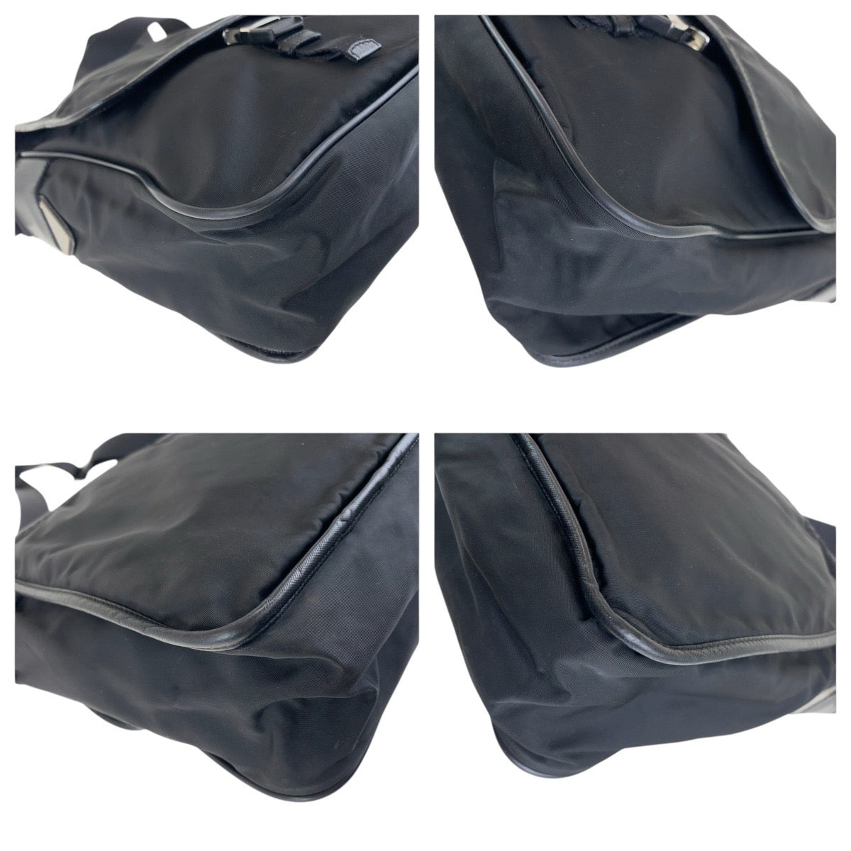 17159
PRADA プラダ テスート サフィアーノ 三角ロゴプレート ブラック 黒 シルバー金具 ナイロン / レザー ショルダーバッグ ポシェット  メンズ ABP40