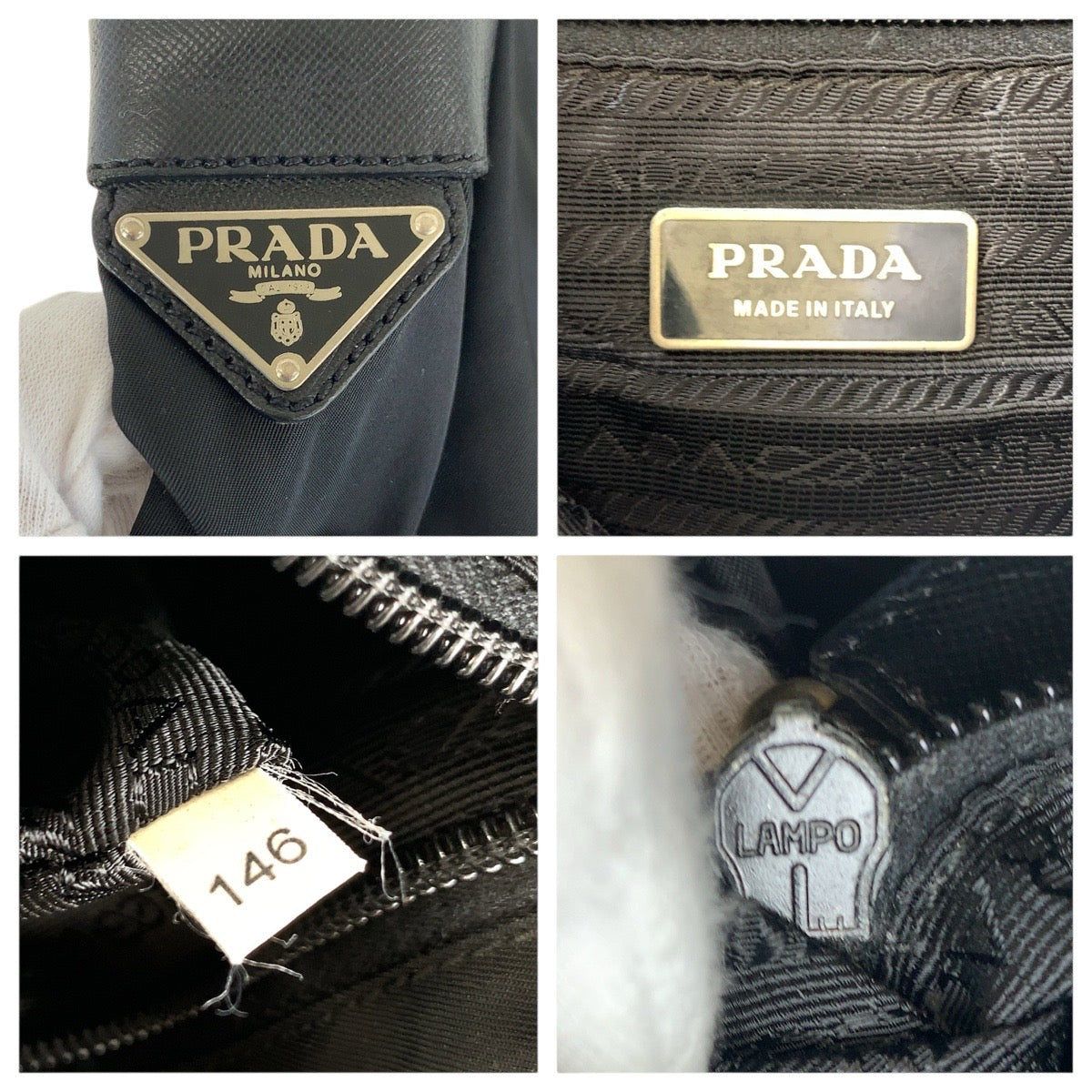 17159
PRADA プラダ テスート サフィアーノ 三角ロゴプレート ブラック 黒 シルバー金具 ナイロン / レザー ショルダーバッグ ポシェット  メンズ ABP40