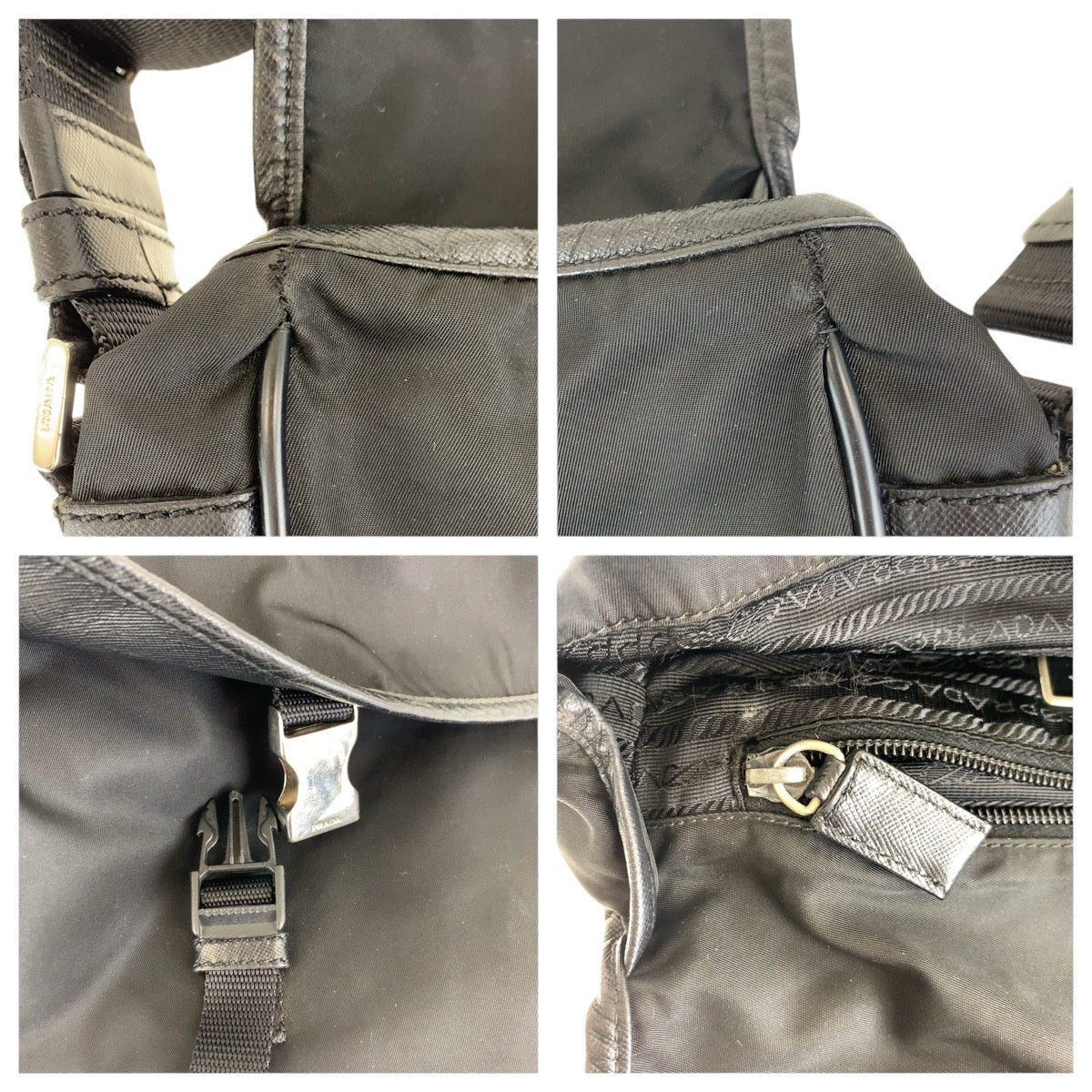 17159
PRADA プラダ テスート サフィアーノ 三角ロゴプレート ブラック 黒 シルバー金具 ナイロン / レザー ショルダーバッグ ポシェット  メンズ ABP40