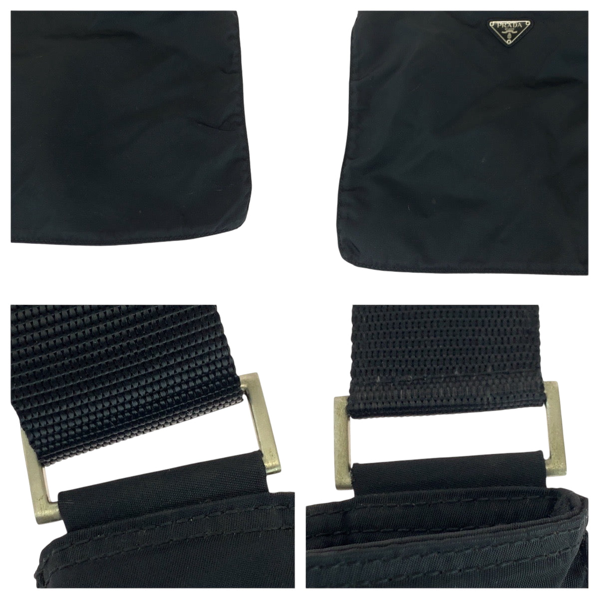 17161
PRADA プラダ テスート 三角ロゴプレート ブラック 黒 シルバー金具 ナイロン ショルダーバッグ サコッシュ  レディース ABP39