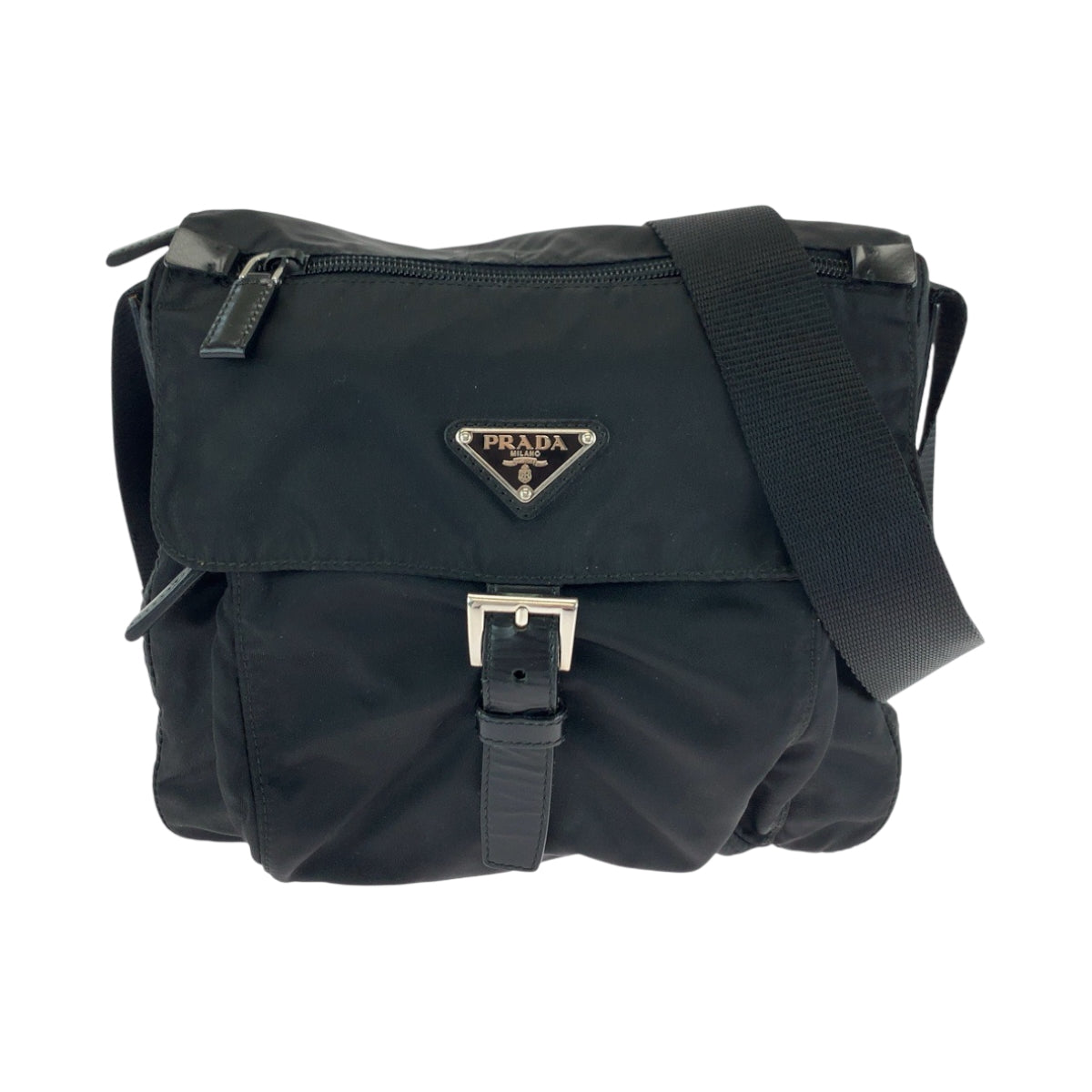 17163
PRADA プラダ テスート 三角ロゴプレート ブラック 黒 シルバー金具 ナイロン ショルダーバッグ ポシェット  メンズ ABP42