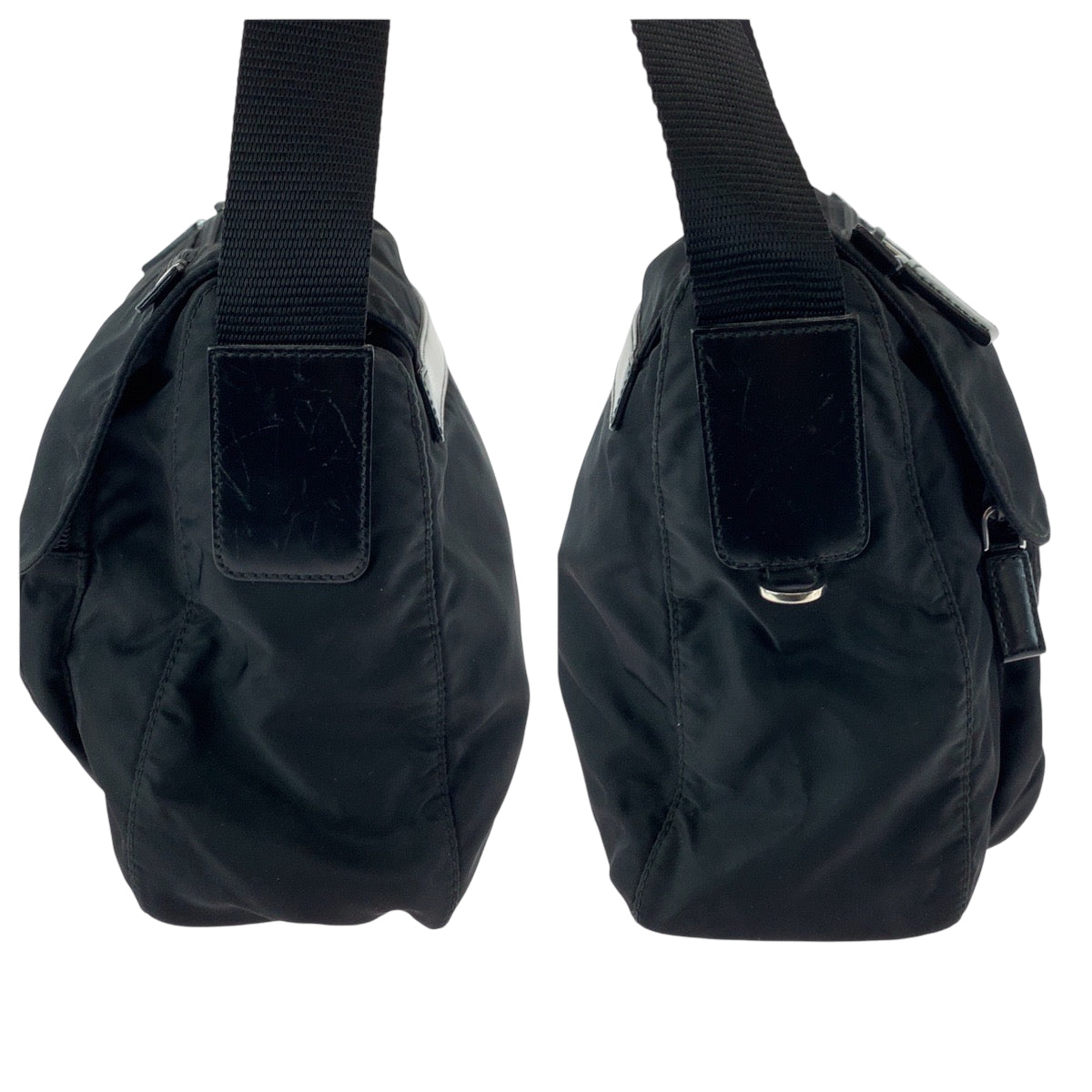 17163
PRADA プラダ テスート 三角ロゴプレート ブラック 黒 シルバー金具 ナイロン ショルダーバッグ ポシェット  メンズ ABP42