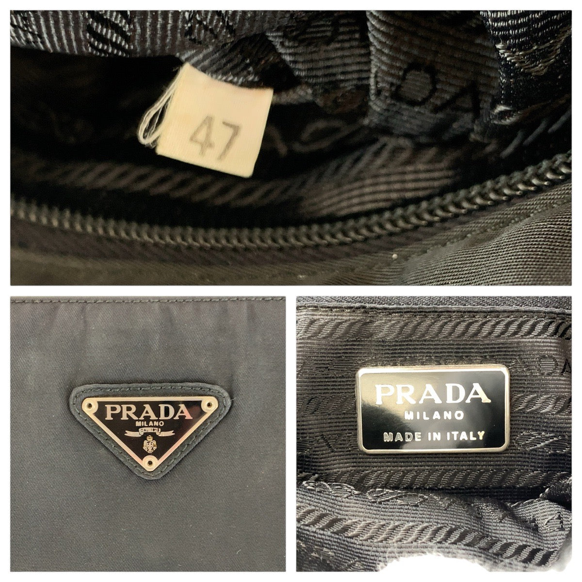 17164
PRADA プラダ ヴィンテージ テスート 三角ロゴプレート ブラック 黒 シルバー金具 ナイロン トートバッグ ショルダーバッグ  レディース ABP34