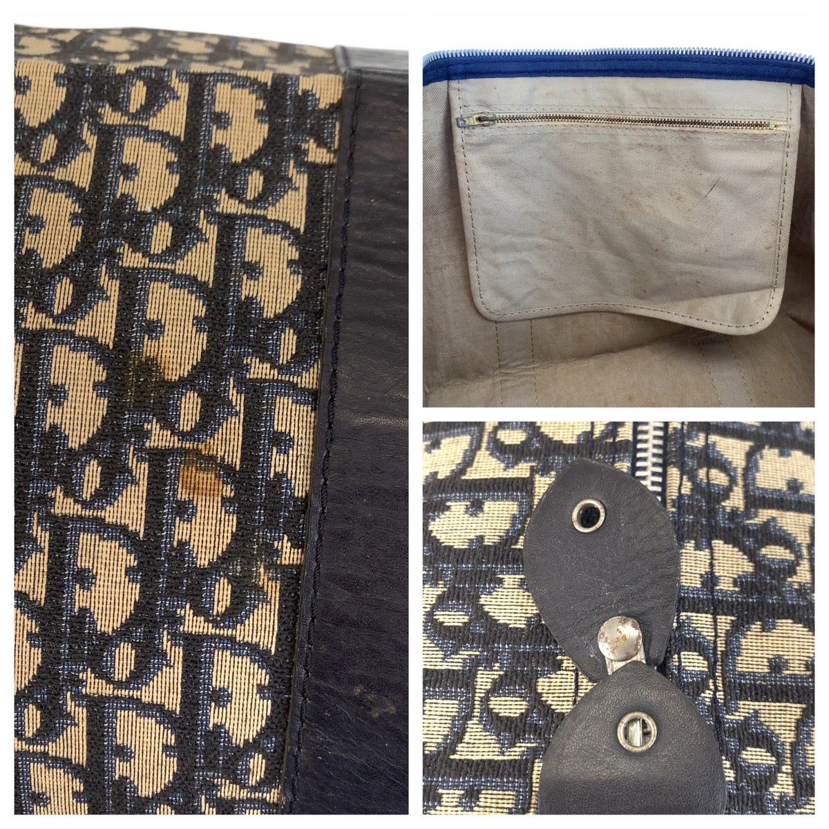 17166
Dior ディオール ヴィンテージ トロッター ネイビー シルバー金具 キャンバス / レザー ボストンバッグ  レディース AB56