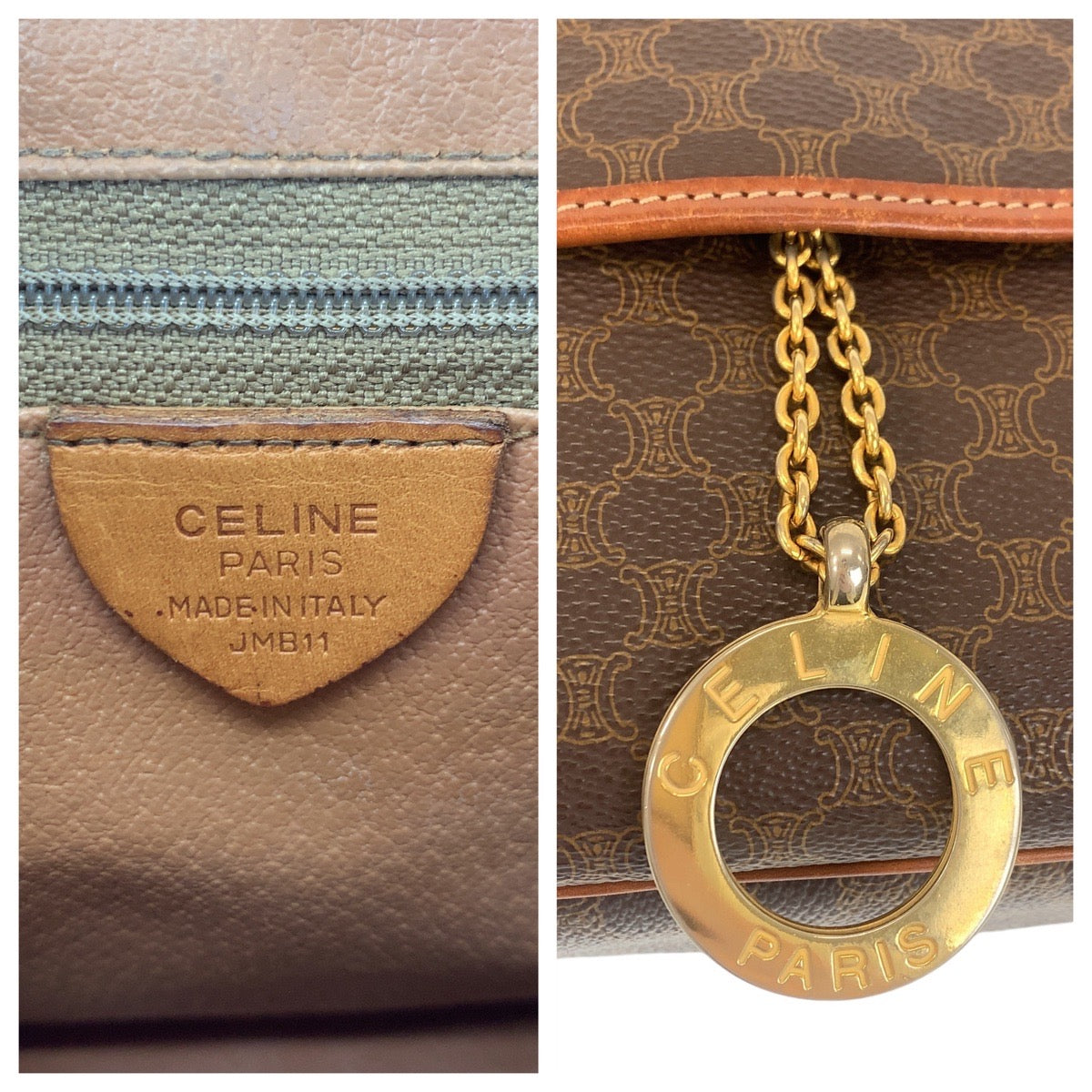 17167
CELINE セリーヌ ヴィンテージ マカダム サークルロゴ金具 ブラウン ゴールド金具 PVC / レザー JMB11 ショルダーバッグ メッセンジャーバッグ  レディース AB40