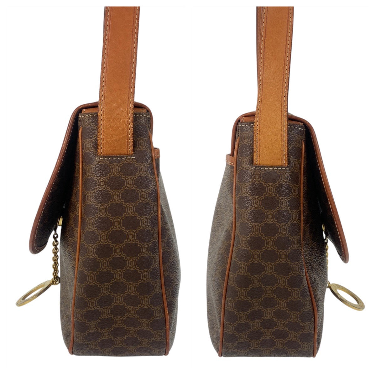 17167
CELINE セリーヌ ヴィンテージ マカダム サークルロゴ金具 ブラウン ゴールド金具 PVC / レザー JMB11 ショルダーバッグ メッセンジャーバッグ  レディース AB40