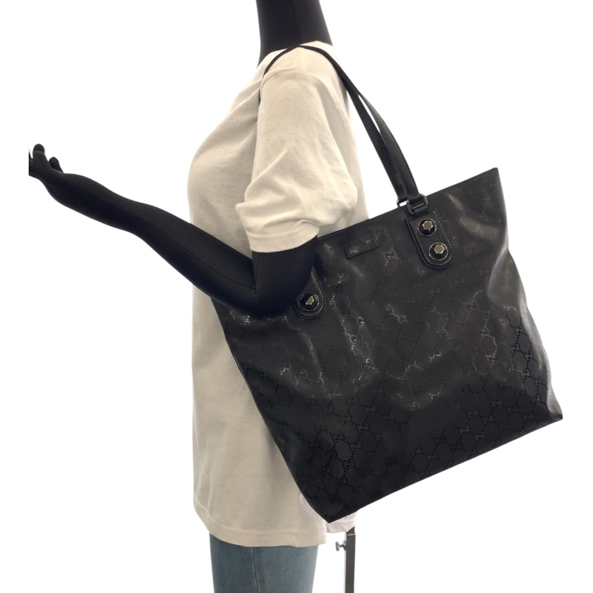 17169
GUCCI グッチ GGインプリメ ブラック 黒 シルバー金具 PVC 229848 トートバッグ ショルダーバッグ  メンズ AB32