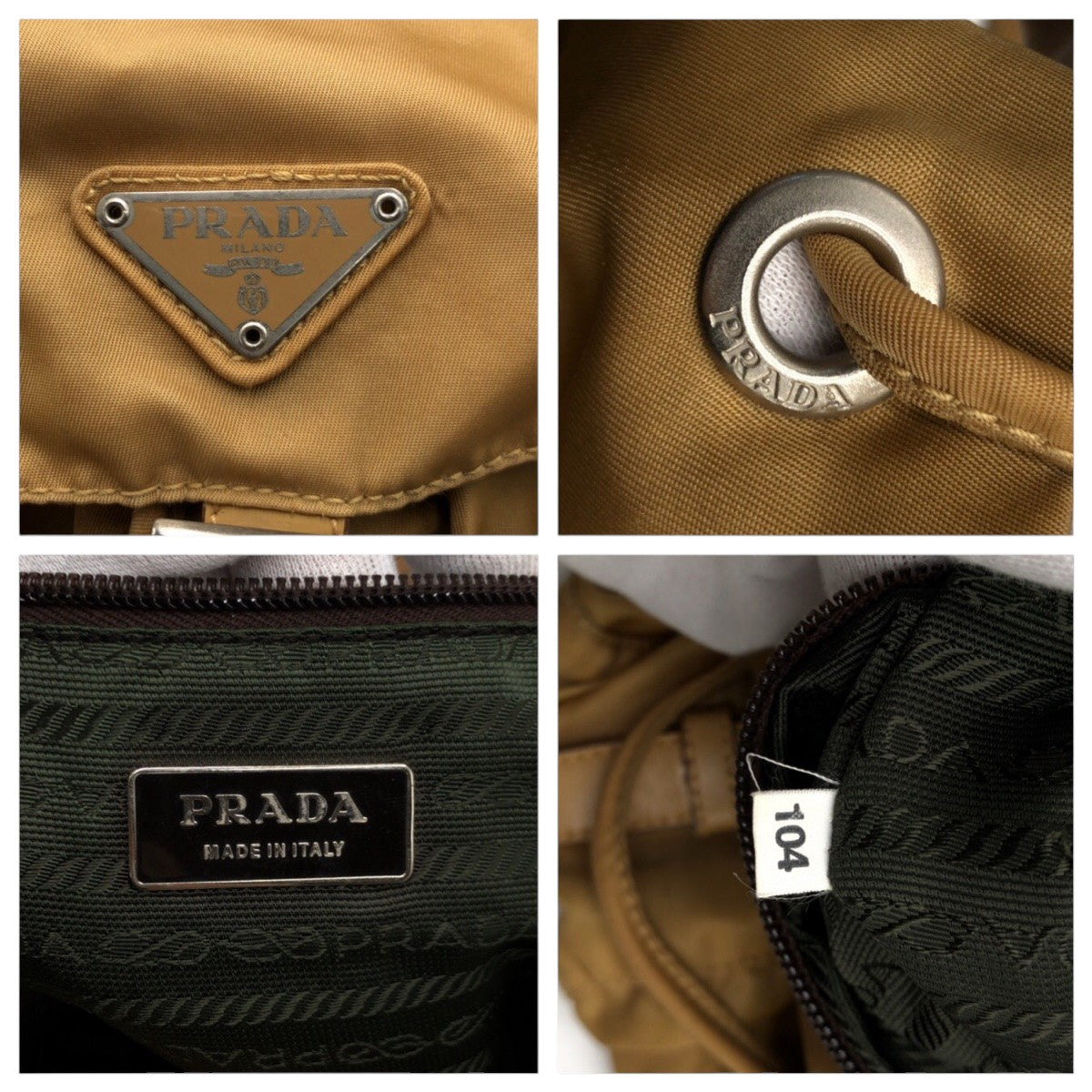 17172
PRADA プラダ テスート 三角ロゴ ブラウン キャメル シルバー金具 ナイロン リュック デイパック リュックサック バックパック 男女兼用 レディース ABP