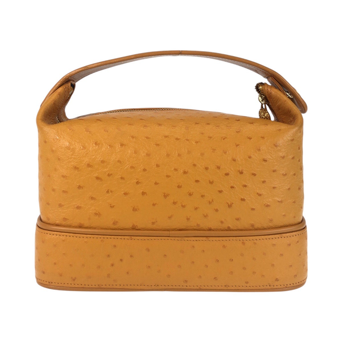 17175
VERSACE ヴェルサーチ ヴィンテージ サンバースト 型押し イエロー ゴールド金具 レザー ハンドバッグ バニティバッグ  レディース A75