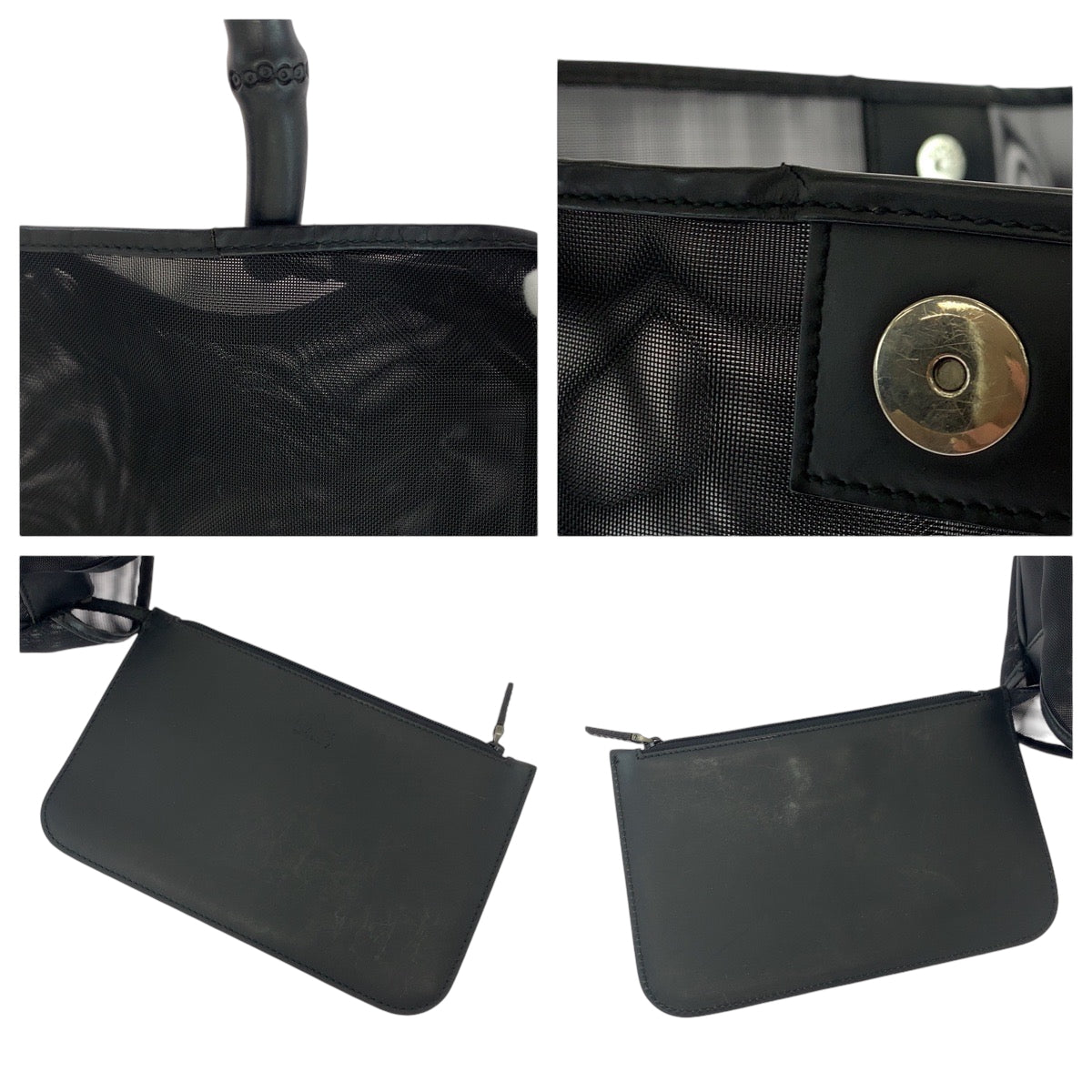 17177
GUCCI グッチ バンブー メッシュ ブラック 黒 シルバー金具 ナイロン 001 3303 トートバッグ ショルダーバッグ  レディース