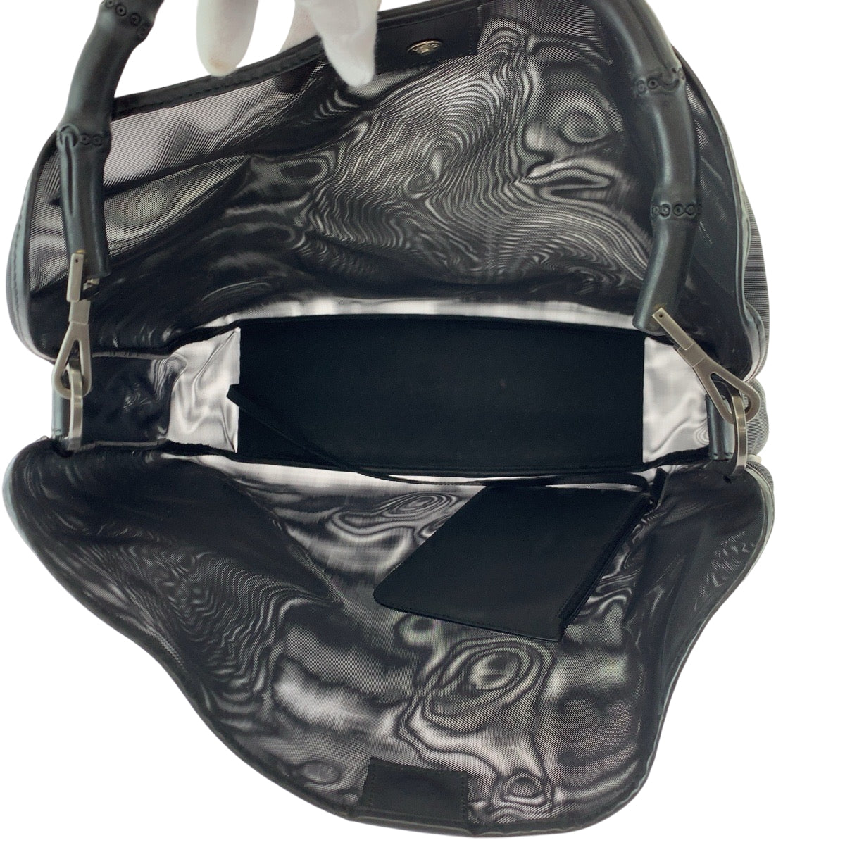 17177
GUCCI グッチ バンブー メッシュ ブラック 黒 シルバー金具 ナイロン 001 3303 トートバッグ ショルダーバッグ  レディース
