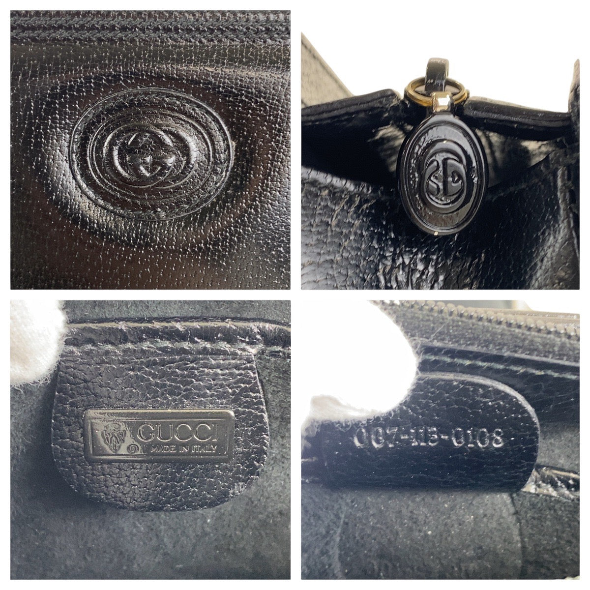 17179
GUCCI グッチ ヴィンテージ オールドグッチ ブラック 黒 ゴールド金具 レザー 007 113 0108 斜め掛け ショルダーバッグ  レディース A46