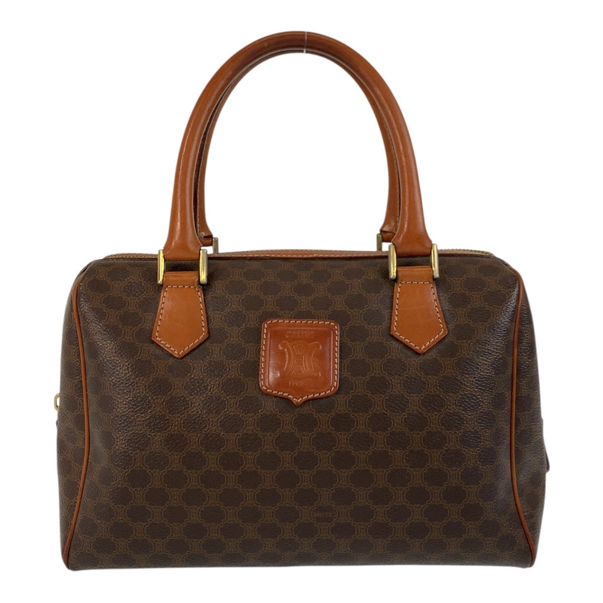 17180
CELINE セリーヌ マカダム ブラウン ゴールド金具 PVC / レザー M13 ハンドバッグ ボストンバッグ  レディース AB33