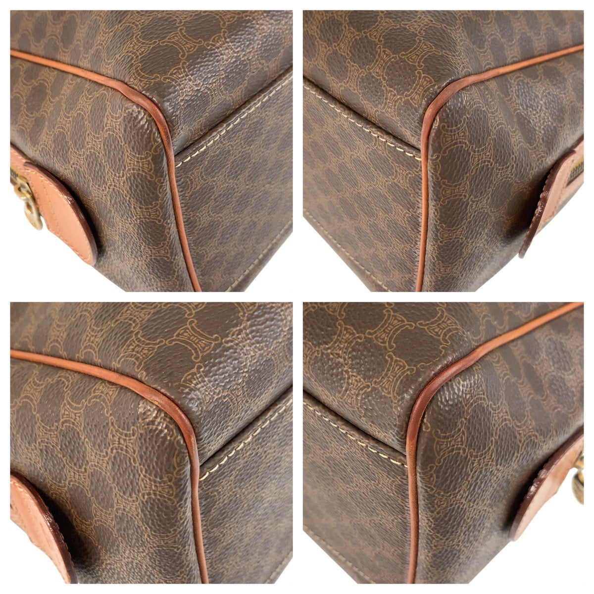 17180
CELINE セリーヌ マカダム ブラウン ゴールド金具 PVC / レザー M13 ハンドバッグ ボストンバッグ  レディース AB33