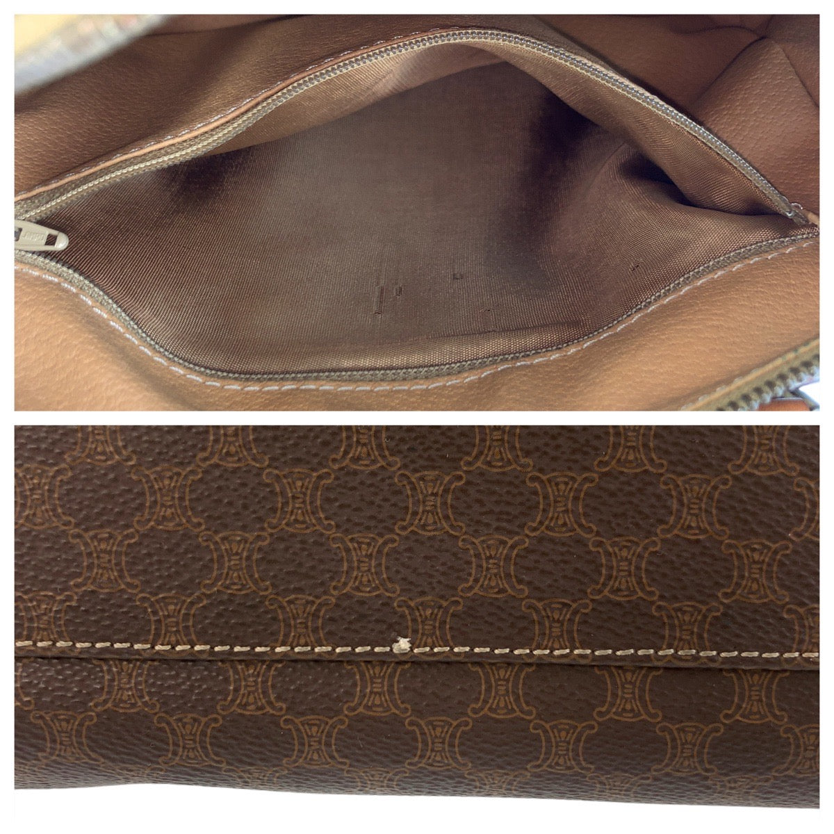 17180
CELINE セリーヌ マカダム ブラウン ゴールド金具 PVC / レザー M13 ハンドバッグ ボストンバッグ  レディース AB33